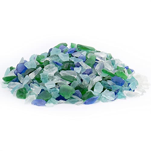 CYS EXCEL Frosted Blue Green Clear Mix Sea Glass (4 LBS, Approx. 6 Cups) | Multiple Color Choices Crushed Glass Vase Filler | Aquarium Nautical Decor for Art Crafts - color: Frosted Blue Green Clear Mix, size: 4 LBS