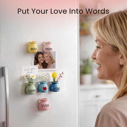 Mother's Gifts for Mom Birthday Gifts from Daughter Son - 6 Pcs Refrigerator Magnets - Mini Vase Magnets for Fridge with Artificial Flowers, Christmas Valentines Day Gifts for Moms - color: 6 Pack for Mom