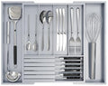 Bamboo Kitchen Silverware Drawer Organizer - Expandable Wood Utensil Holder with Dividers, Luxury Cutlery Storage Tray for Kitchen Utensil and Flatware (5-7 Slots with Removable Knife Block, Grey) - color: Grey