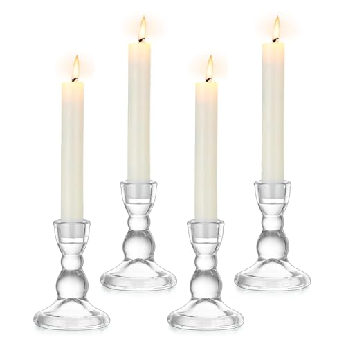 Glass Taper Candle Holders: Crystal Clear Candlestick Holders Modern Small Candle Stick Holder for Wedding Table Centerpiece Party Dinning Home Christmas Set of 4 - size: 4Pcs
