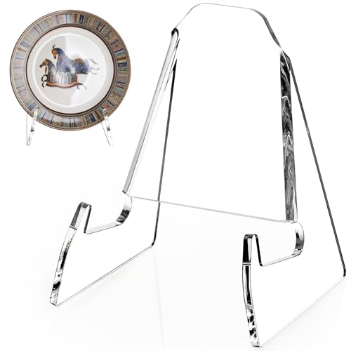 YUXUN Plate Stand for Display,2 Pack Plate Holder Display Stand,Acrylic Picture Frame Stand for Picture,Decorative Plate,Photo Easel,Tabletop Art(Clear,8Inch)