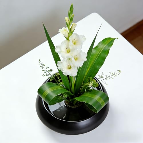 Ceramic Flower Pot Flower Arrangement Set Japanese Ikebana Floral Art Supplies Handmade Flower Bowl Decorative Flower Vase for Centerpieces (Large Black) - color: Large Black