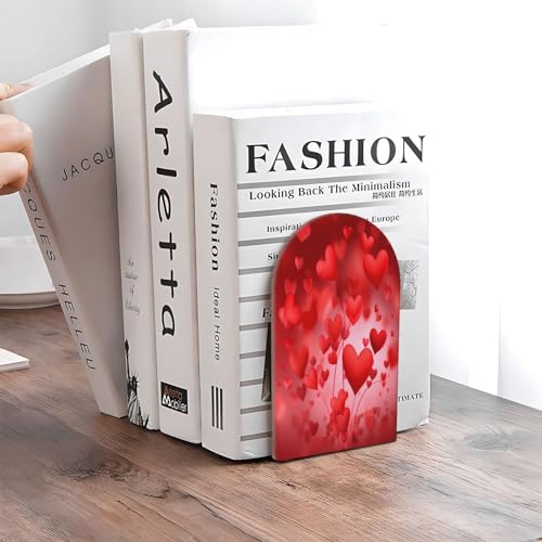 Love Heart Shape L-Shaped Book Ends 1 Pair Wood Bookends Valentine's Day Book End Supports for Heavy Book Shelf Holder Home Decorative - color: Love Heart Shape