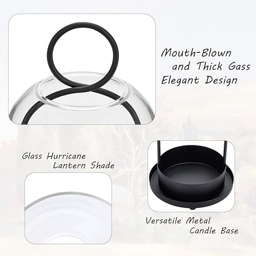 Hurricane Candle Holders Set of 2, 5" & 4" Metal and Glass Candle Lantern with Clear Dome for Pillar Candle, Wedding & Christmas Table Centerpiece, Farmhouse Home Decor (Black, Large & Small) - color: Black