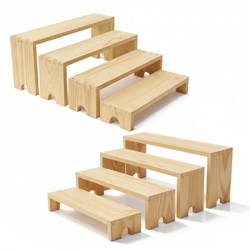 Wooden Display Stand Wood Tiered Racks, 2 Set 8 Piece Wood Display Shelf for Cupcake,Jewelry,Card, Vendor Events, Table Shelves Wooden Riser Organizer Dessert Showcase-Natural - color: Natural