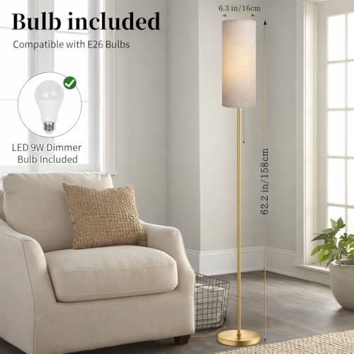 Ldeco Modern Floor Lamp for Living Room, Gold Standing Lamps with 3 Color Temperatures Bulb, Minimalist Tall Lamp with Chain Switch for Bedroom, LED Bulb Included(Beige Shade+Gold) - color: Beige+Gold