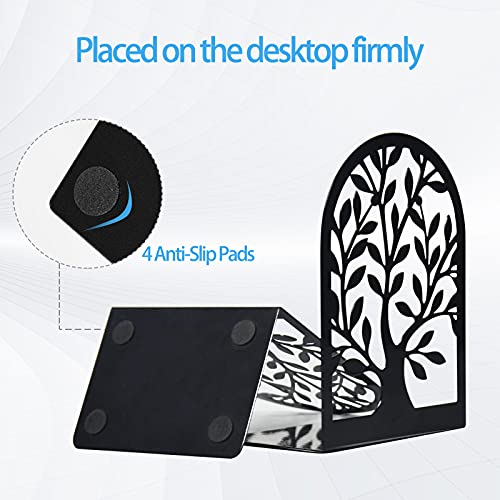 Umikk Book Ends, Bookends for Shelves, Tree Book End to Hold Books, Metal Bookend Stopper, Non-Skid Book Holder, Black Book Supports for Office Home Kitchen, Modern Decorative Bookends(3 Pair/6 Pcs)