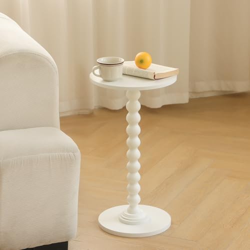 Fultyle Round Side Table, Small Drink Table for Small Spaces, Modern Accent End Table Nightstand with Solid Wood Leg for Living Room, Bedroom, Corners, and Office (White) - color: White