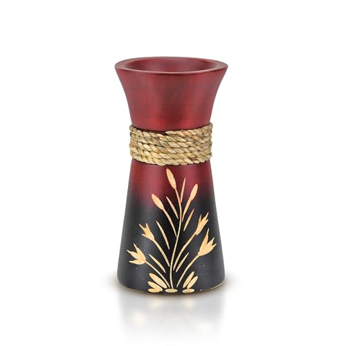 Aeravida Beautiful Etched Garden and Rope Red Mango Tree Wooden Bouquet Vase | Modern Farmhouse Home Décor | Kitchen Bedroom Living Room Home Decoration