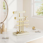 bussdis 3 Tier Bracelet Holder Display - Beige Leather Bracelet Holder, Detachable T Bar Jewelry Holder Organizer for Bracelet, Necklace, Earrings, Rings, Watches, Bangle - color: Beige