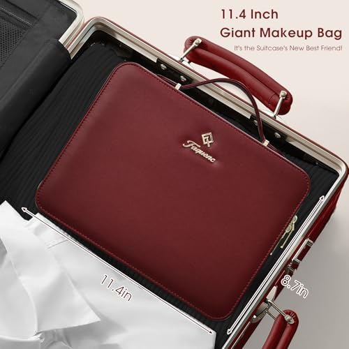 Faquenc Leather Makeup Case with LED Lighted Mirror 11.4 Inch Travel Makeup Bag Adjustable Brightness in 3 Colors Cosmetic Organizer Artist Storage Bag with Dividers Brush Holder Bag Vanity Red - color: Red 11.4 Inch, size: 2-Medium