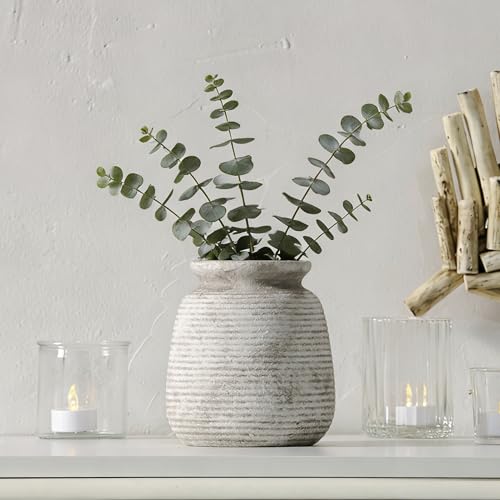 Ceramic Flower Vase, 6“ Small Vase Rustic Farmhouse Vases Home Decor Short Pottery Decorative Pampas Vase for Table Living Room Entryway Mantel Bookshelf Bedroom Bathroom Kitchen-Rustic White - color: 6“ H - Rustic White