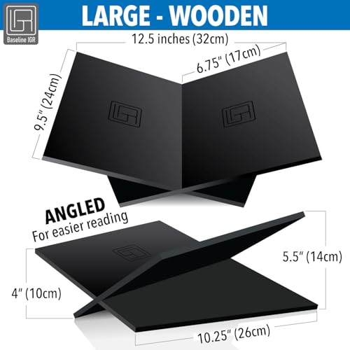 Strong Angled Modern Wood Book Stands for Display - Large Bookstand- 12.5" x 9.5" x 5.5" Wooden Bible Stand Display, Book Opener Holder - color: Black Wood, size: Large