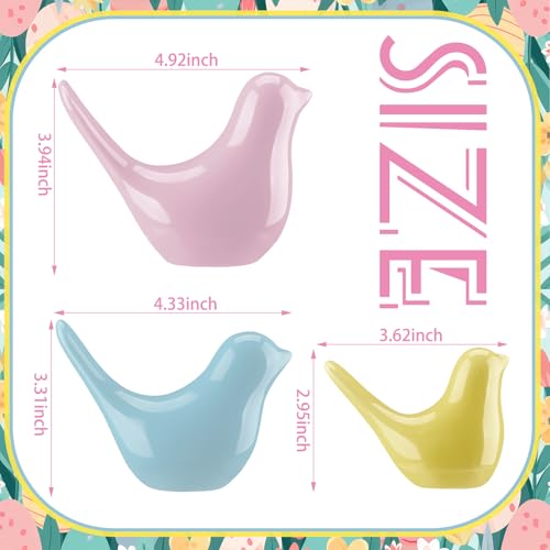 AceOrbit 3 Pcs Spring Small Animal Statues Pink Birds Decor Pastel Color Sculpture Ornaments Blue Yellow Bird Figures for Spring Home Office Table Desktop Bookshelf Mantelpiece Shelf - style: Cute Style