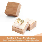 2Pcs Bamboo Ring Display Stand Velvet Jewelry Holder Props Single Rings Displays Box for Finger Jewelry Storage Wood Ring Holders Organizer for Showcase Countertop Drawer