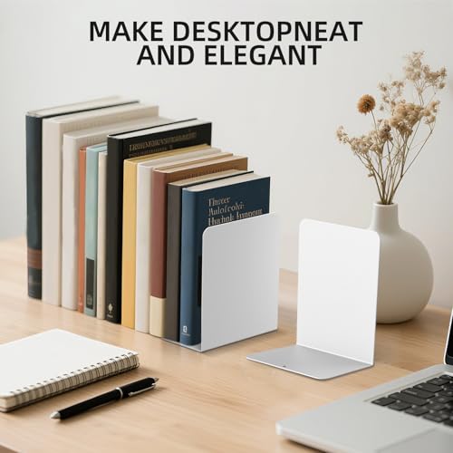 Book Ends, 2 Pieces Metal Bookend for Shelves, Bookends for Heavy Books, Book Holders for Shelves, Desk Organizers, Book Dividers for Office, School, Bookstore, Home - color: B-white-frosted Surface, size: 2 Pieces