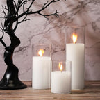 Shihanee Set of 6 Pillar Candles with Glass Cylinder Vases Clear Cylinder Hurricane Candleholders for Slim Tall Pillar Candles Wedding Table Centerpieces(3'' X 5.9", 7.9", 9.8",White) - color: White, size: 3'' X 5.9", 7.9", 9.8"