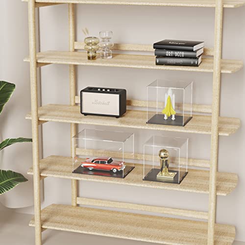 Acrylic Display Case, 4x4x4 Inch Cube Box With Matte Black Base, Clear Single-Piece Case for Softball Collectibles Figurines Mini Figures