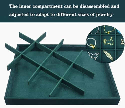 Large Velvet Jewelry Tray, Drawer Organizer for Jewelry in Dresser, Stackable Jewelry Drawer Organizer Inserts for Earring Necklace Bracelet Rings(Green,12grid) - color: Green, size: 12grid