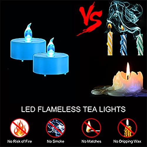 LED Tea Lights Candles- 50PACK Blue Flameless Candles Realistic and Bright Flickering Long Lasting 200Hours for Holiday Celebration,Party,Home Decoration,Battery Operated - color: Blue, size: 50pack