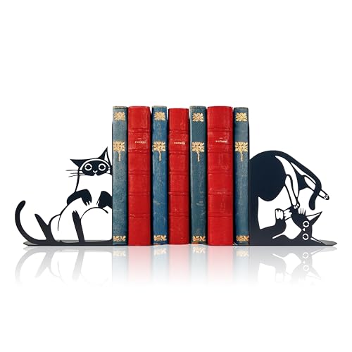 Cute Cat Metal Bookends Cat Book Ends for Shelves Bookshelf Decorative Objects Home Office Desk Bookshelf Decor Cat Lover Gifts for Women