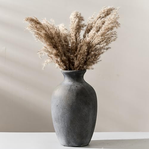 Large Ceramic Rustic Flower Vase, 10.43 Inch Tall Vintage Pottery Home Decor, Farmhouse Terracotta Vase for Living Room, Table, Shelf, Mantel Decoration, Farmhouse - Black Bronze - color: Black Bronze- 10.43"