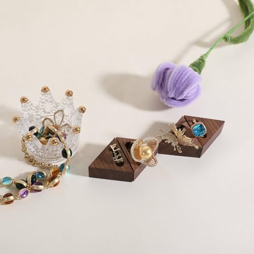 GemeShou 6pcs Wood Jewelry Ring Storage organizers, Retail ring display slot stand, Small walnut Jewelry ring holder tray for Girl Woman Room Decoration【Walnut-Triangle 6pcs】 - style: Triangle