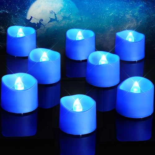 Homemory Blue Tea Lights Candles Battery Operated, 200+Hour Flameless Flickering Fake Electric LED Colored Tealights Candles for Wedding Table Decor, Theme Party, Aniversary, Proposal, 24-Pack - color: Blue, size: Pack of 24