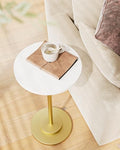 Masupu Drink Table, Round Side Table for Small Spaces, Pedestal Side Table, Small End Table with Metal Base, for Living Room, Bedroom, Bathroom, White Gold - color: 01.white Gold
