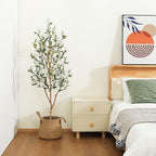 Kazeila Artificial Olive Tree 5FT Tall Faux Silk Plant for Home Office Decor Indoor Fake Potted Tree with Natural Wood Trunk and Lifelike Fruits - size: 5ft