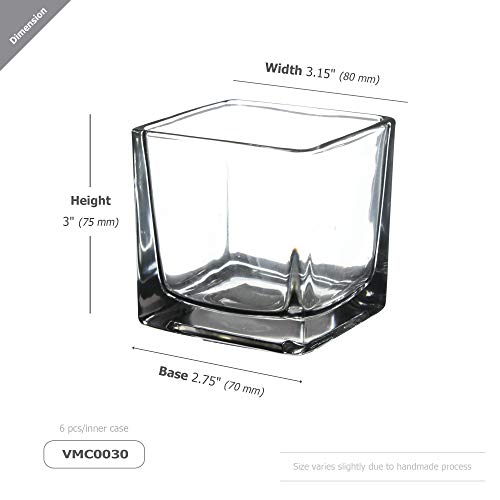 WGV 3 Inch Clear Square Cube Glass Votive Candle Holder Vase, Small Tiny Mercury Tea Light Terrarium Décor 3x3”, 1 Pc - color: Clear-square-3"