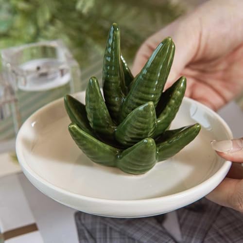 Aloe Ring Holder Dish, Ceramic Jewelry Tray Trinket Dish for Necklace Keychain Organizer, Cute Funny Birthday Wedding Mothers Day Gift for Women Friends Girls - style: Aloe