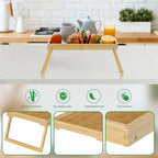 Bamboo Bed Tray Table with Folding Leg, Breakfast in Bed Tray for Eating,TV Table, Laptop Computer,Snack,Sofa or Working, Laptop Desk (1, Beige) - color: Beige