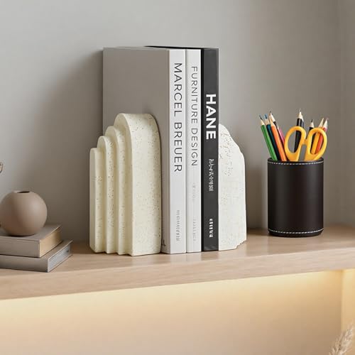 Book Ends for Shelves, Decorative Bookends Modern Resin Non-Slip Bookends Stopper Holder Stand for Office, Library, Home Decor Set of 2 (Beige)