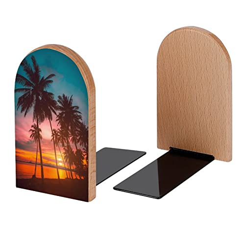 Coconut Palm Trees Beach Sunset Book Ends Decorative Wood Bookends for Shelves Kids Room Desk Home Office Book Stoppers for Magazines,Books, DVDs, 1 Pair/2 Pieces(5x3.1 in) - color: Coconut Palm Trees Beach