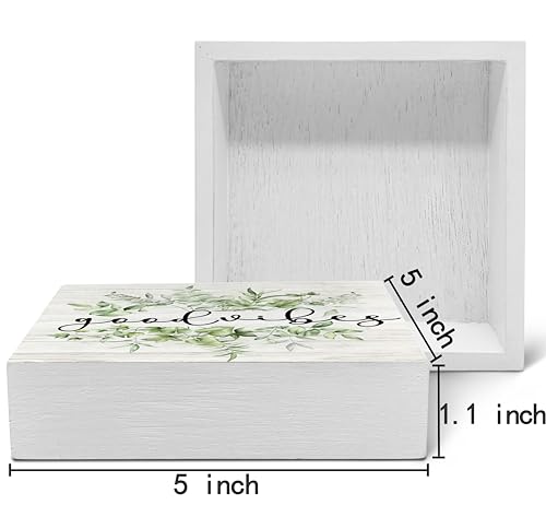 SRADMO Inspirational Botanical Eucalyptus Leaves Wood Box Sign Desk Decor, Green Rustic Eucalyptus Leaves Wooden Block Box Sign Decor for Home Office Shelf Table Decorative Accessories - color: green, size: 5″×5″