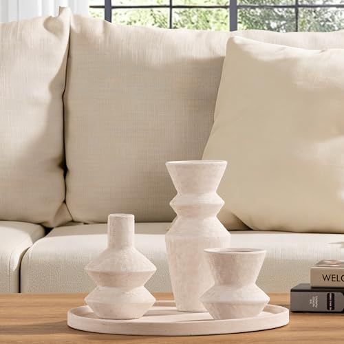 Ceramic Vase Home Table Decor - White Flower Vase Set of 3 Living Room Kitchen Decorations Farmhouse Modern Rustic Vases Decorative Centerpiece for Shelf Bedroom Office Bathroom Dining Coffee Desk - color: 10-white