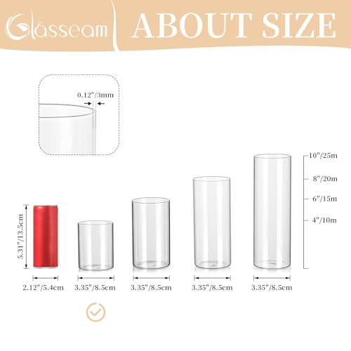 Glasseam Hurricane Glass Candle Holder Set of 6, Cylinder Clear Candle Holders for Pillar Candles, Modern Cylinder Vases for Floating Candles, Vases for Centerpiece Wedding Table Decorations, 4inch - color: 6, size: 4in