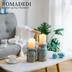 Romadedi Beach Pillar Candle Holder - Terracotta Distressed Blue Teal Ocean Theme Decor Drift Bottle Design Nautical Rustic Farmhouse Gift for Coastal Home Bathroom