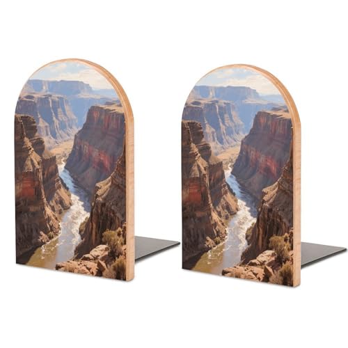 Personalized Wood Book Ends Metal Base Big Valley Landscape Printing Bookend Modern Heavy Duty Bookends for Home Or Office 1 Pair - color: Big Valley Landscape