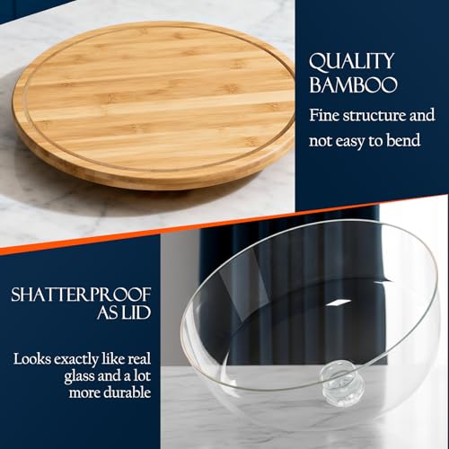 Masthome 11 IN Cake Stand with Lid, Bamboo Wood Rotating Cake Holder with Dome, BPA Free Cake Dish with Cover, Cake Plate with Cover for Birthday/Kitchen/Party/Weddings - color: Rotating Bamboo Cake Stand With Dome