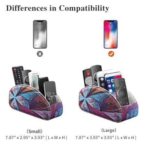 Remote Control Holder PU Leather TV Remote Caddy for Table 5 Compartments Nightstand Organizer for Bedroom Accessories/Bedside Remotes/Media Controllers/Office Supplies Decorations for Living Room - color: Fractal Flower, size: Small