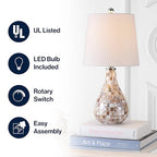 JONATHAN Y 20.5" Seashell Coastal Mini LED Table Lamp for Living Room Office, White Linen Drum Shade, Modern Mother of Pearl Bedside Nightstand Lamp, LED Bulb Included JYL1024A - color: Seashell