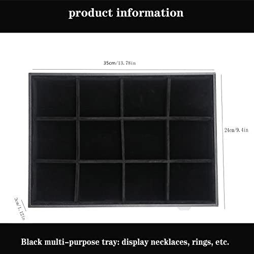 Large Velvet Jewelry Tray, Drawer Organizer for Jewelry in Dresser, Stackable Jewelry Drawer Organizer Inserts for Earring Necklace Bracelet Rings(Black,12grid) - color: Black, size: 12grid
