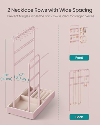 SONGMICS Jewelry Holder, Jewelry Organizer, Jewelry Display Stand with Metal Frame, Velvet Tray, Necklace Earring Bracelet Holder, for Studs, Rings, Gift Idea, Jelly Pink UJJS021R01 - color: Jelly Pink