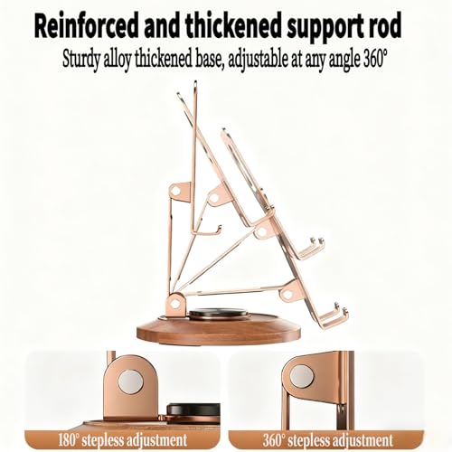 Adjustable Cell Phone Stand,360 Rotating Foldable Desktop Cellphone Stand with Anti-Slip Base Portable Phone Holder for iPhone 17 16 15 14 13 Pro Max, All Smart Phones, iPad - color: Wood grain color