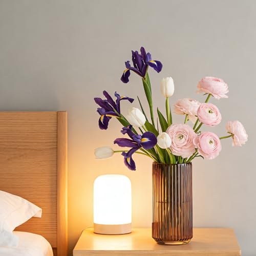 Ekirlin Amber 7.5 inch Flower Vase for Home Decor, Thickened Hand Blow Glass Vase Round Vintage Striped Bottles for Bookshelf,Dinner Table,Indoor Office Desktop,Meeting Room,Bathroom, Best Gift - color: Amber, size: 7.5 in