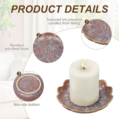 uxcell Candle Holder Plates, 4 Inch Ceramic Candle Tray Tealight Incense Holder Dish Candlestick for Tea Light Aromatherapy Wedding Rustic Vintage Home Decor, Sunflower Purple - color: Purple