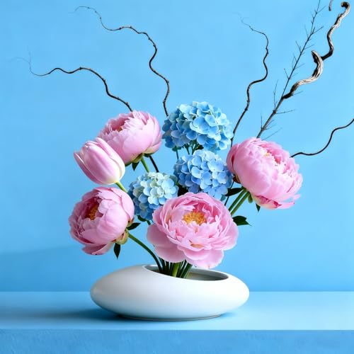 Flower Frog Vase Kit, Ikebana Flower Arrangement, Ceramic Water Drop Flower Pot & Flower Frog Flower Arrangement Vase Kit (White Small Size) - color: White Small Size