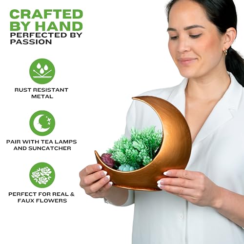 Table Planter - Desk Moon Planter – Candle Holder - Boho Planters for Indoor Plants, Succulents, Air Plant, Cactus, Faux, Artificial Plants -Witchy Gifts for Women, Birthdays, Plant Lovers - color: Gold